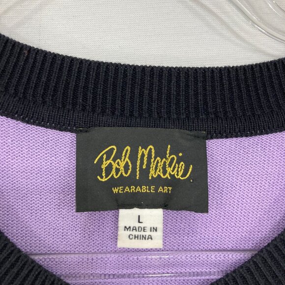 Bob Mackie Large Purple Blue Floral Artsy 3/4 Sleeve Button Cardigan Preppy - Picture 2 of 9